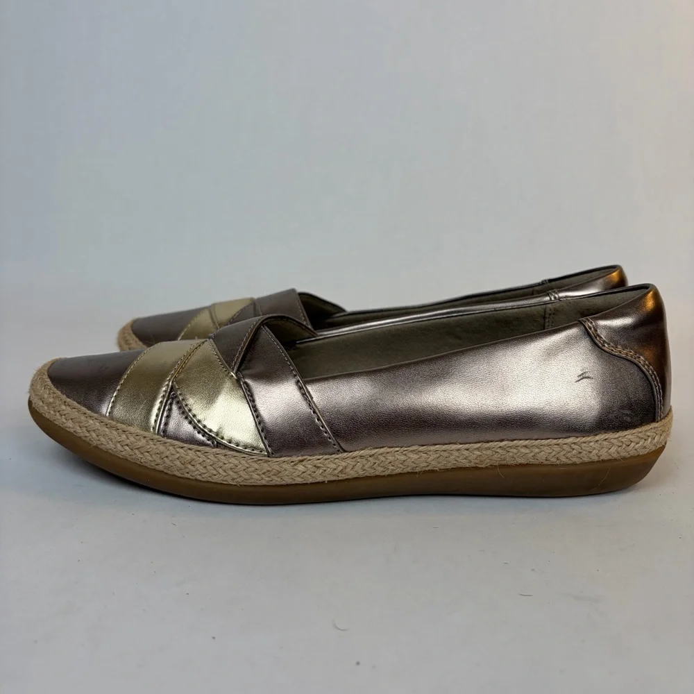 Clarks Collection Danelly Adira Metallic Espadrille Loafer Flats Pewter Gold 8.5 - Picture 6 of 15